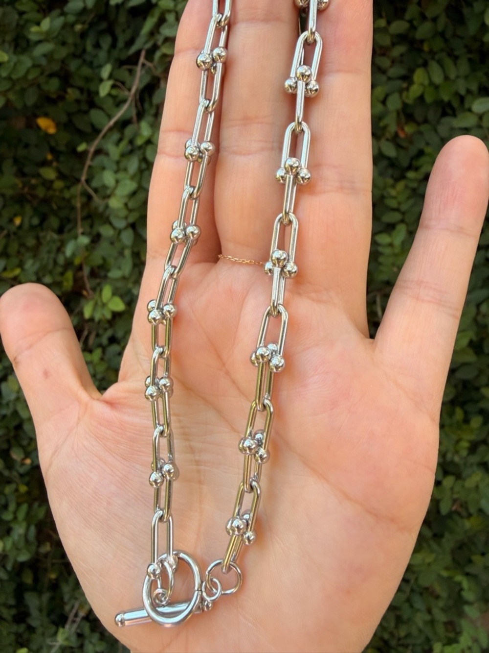 Graduated U Shape Silver Link Necklace Stainless Steel - Picture 7 of 7